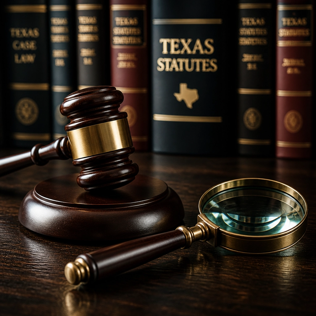 A gavel and a magnifying glass representing the intersection of law and investigation