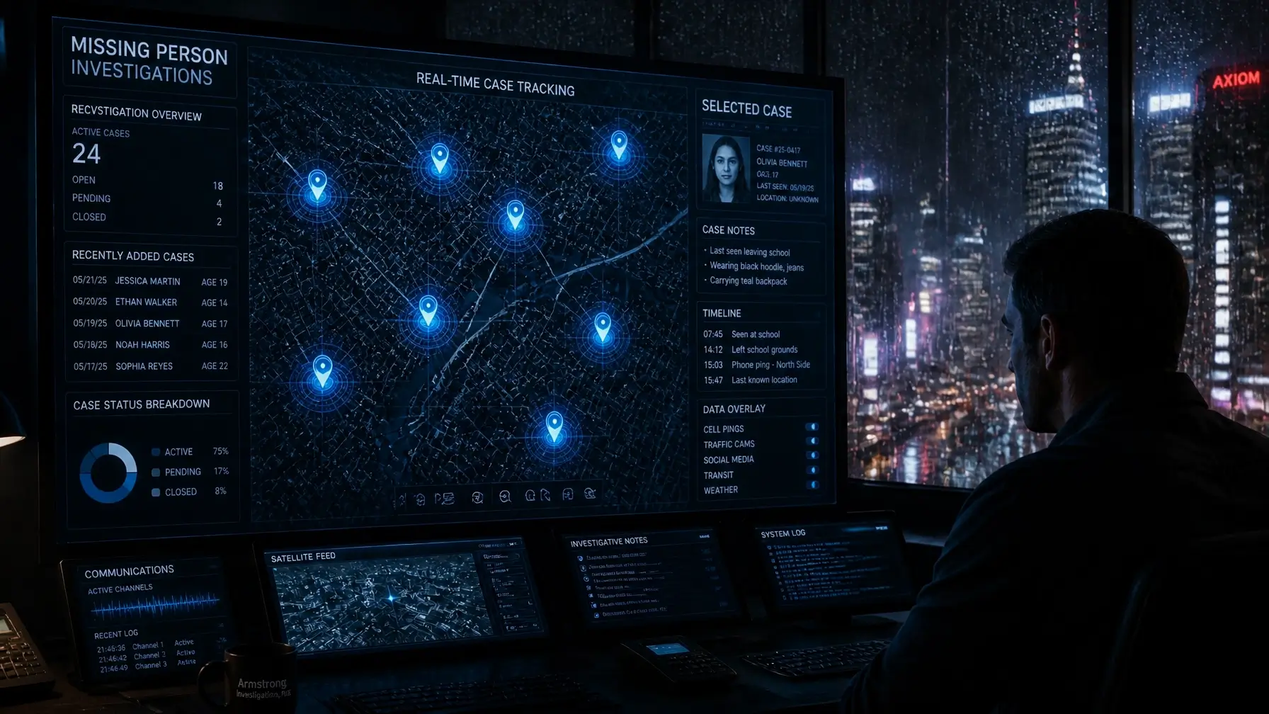 Missing persons investigator conducting skip tracing and digital tracking search across North Texas — Armstrong Investigations, PLLC